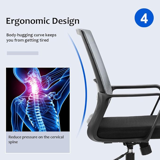 BestOffice Ergonomic Desk Chair Swivel Rolling Computer Chair Executive Lumbar Support Task Mesh Chair Adjustable Stool for Women Men,Grey
