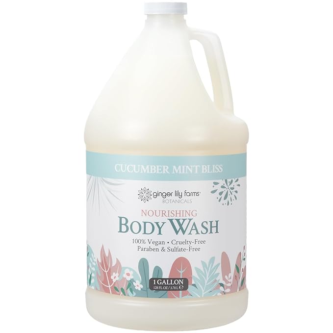 Ginger Lily Farms Botanicals Nourishing Body Wash, 100% Vegan & Cruelty-Free, Cucumber Mint Bliss Scent, 1 Gallon (Pack of 4)