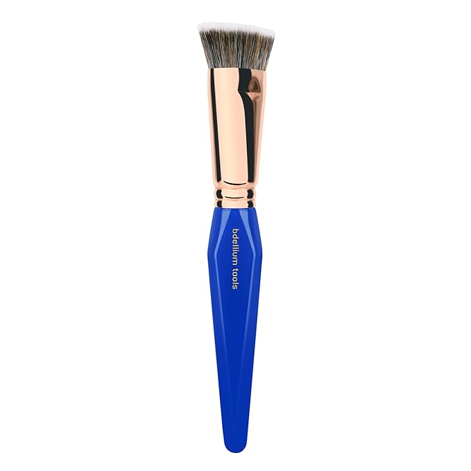 Bdellium Tools Professional Makeup Brush - Golden Triangle 987 Flat Top Face Blending - With All Vegan and Soft Synthetic Fibers, For Buffing Out Makeup (Blue, 1pc)