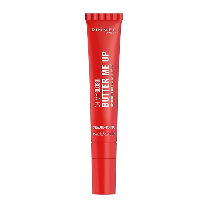 Rimmel London, Oh My Gloss Butter Me Up Lip Butter Balm 005 Red Velvet, Hydrating Lip Balm, Tinted Lip Balm, Lip Care, Hydration, Nourishing, Squalene