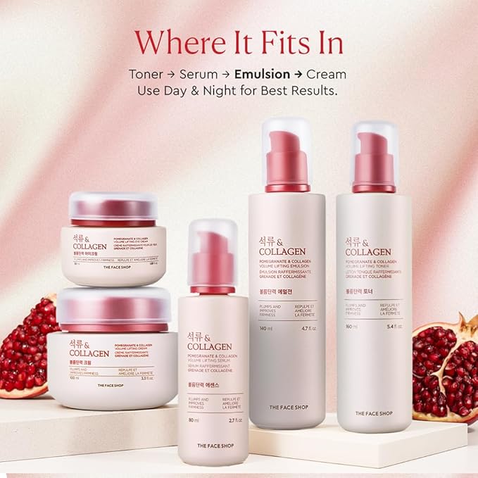 The Face Shop Pomegranate & Collagen Volume Lifting Emulsion | Deep Revitalizing Emulsion for Moisture Barrier Strengthening | Plump & Smoothen Your Skin, 4.7 Fl Oz