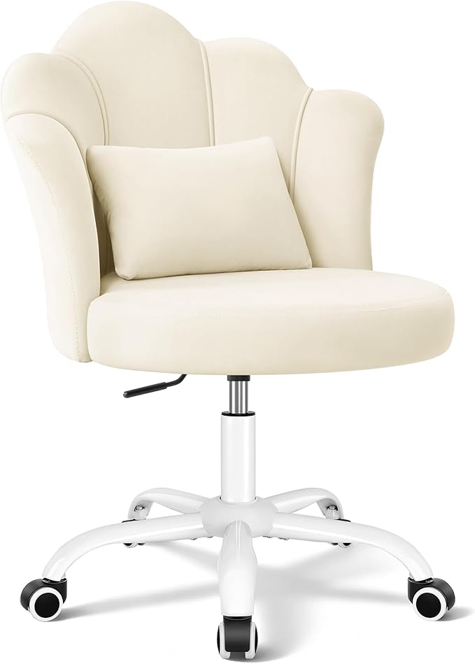 Petal Vanity Chair with Wheels, 3.15" Extra Thick Comfy Makeup Chair, Adjustable Modern Swivel Armless Desk Chair for Girls Women, Aesthetic Small Office Chair for Bedroom Dorm