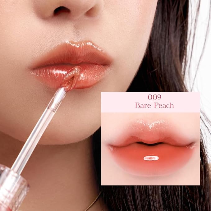 CLIO Crystal Glam Tint, Glossy Lip Tint with Glass-Like Shine, Lightweight Buildable Lip Stain, Long-Lasting Color, Non-Sticky, Rose Extract, Korean Lip Tint (009 BARE PEACH)