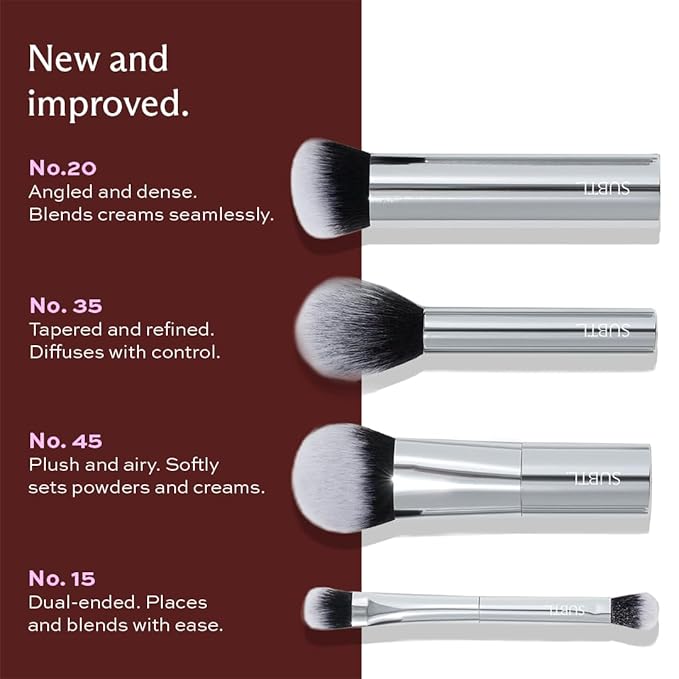 Subtl Mini 4-Piece Travel Makeup Brush Set – Compact & Portable Brushes for Foundation, Powder, Eyes & Blush – Synthetic, Cruelty-Free, Perfect for On-The-Go