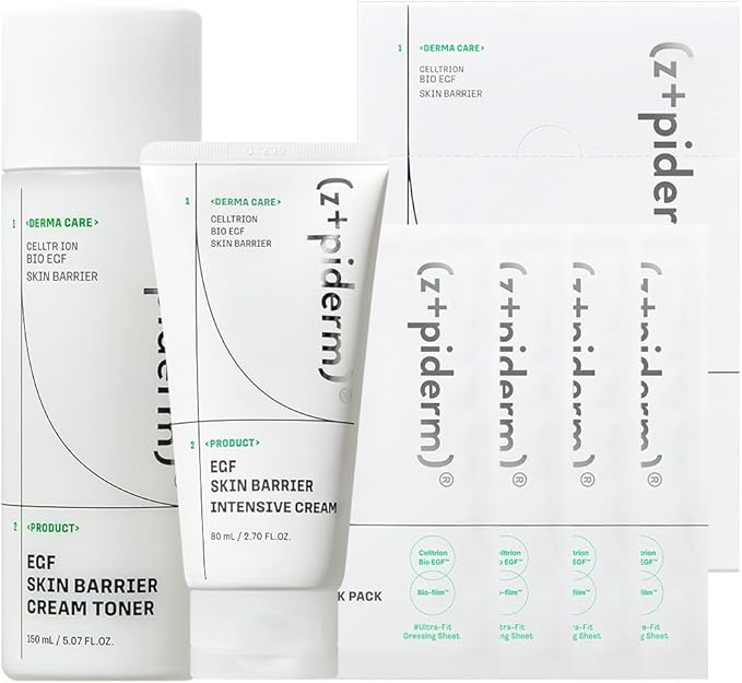 Zipiderm EGF Skin Barrier Intensive Moisture Set – Cream Toner + Intensive Cream + Dressing Sheet Masks(4EA), Korean Deep Hydration & Barrier-Repair Routine for Dry, Sensitive & Irritated Skin