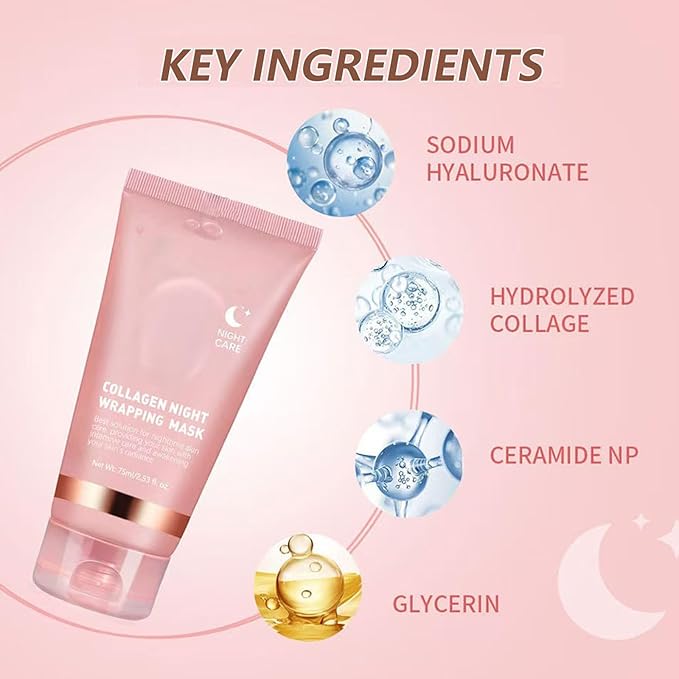 Collagen Face Mask Hydrating Mask Collagen Night Wrapping Peel Off Facial Mask Pack ,Brightening Firmer Appearance Elasticity And Hydration Care, Reduces Sagging And Dullness, Korean Skin Care