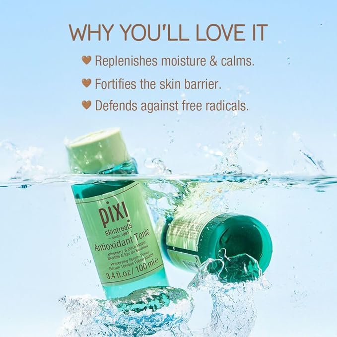 Pixi Antioxidant Tonic | Alcohol-Free Hydrating Multi-Tasking Formula with 3 Facial Skin Care Products in 1 | Face Toner, Essence, and Serum in One Step | 100mL Travel Size Skincare