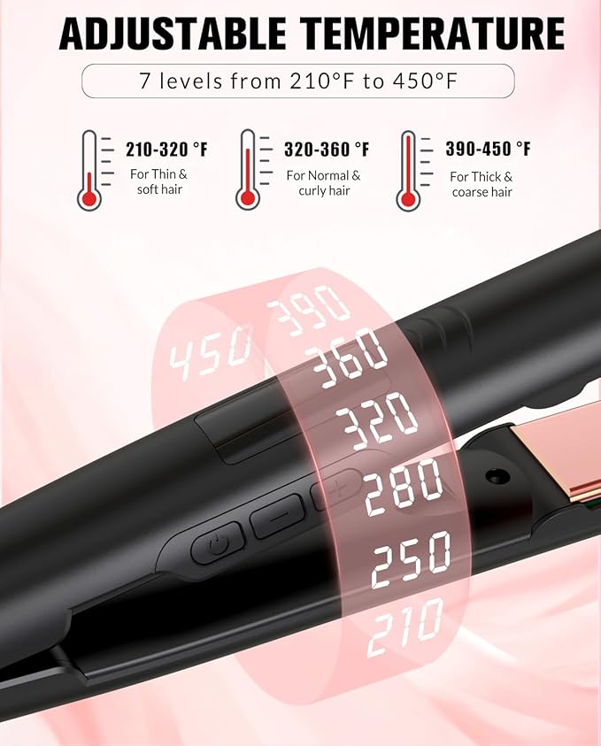 Flat Iron Hair Straightener, Ceramic Hair Straightener and Curler 2 in 1, Rapid 30-Second Heat-Up Hair Straightening Iron with Floating Plates for Less Frizz, Shinier & Smoother Hair