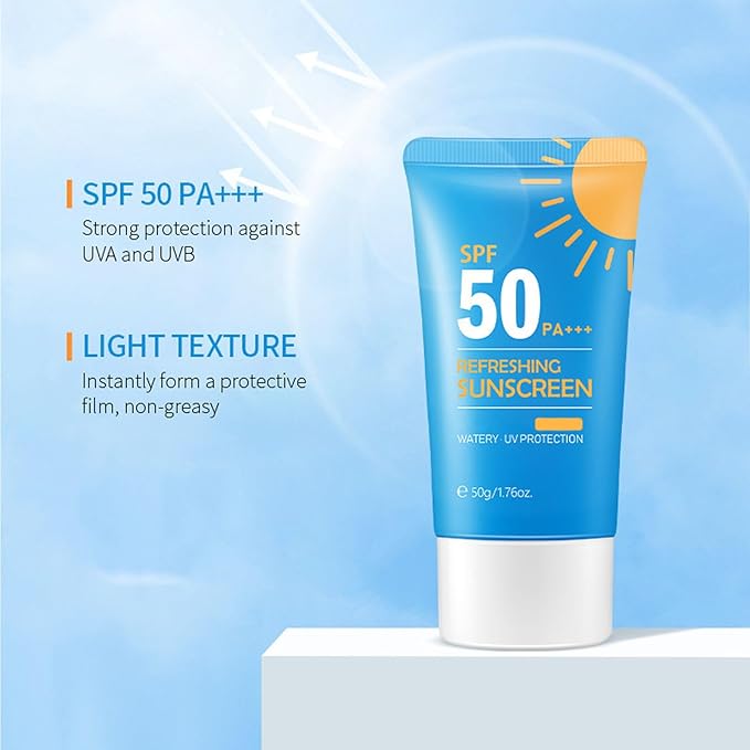 Refreshing Sunscreen for Face SPF 50, Korean Sunscreen Lotion for Oily, Sensitive Skin, Broad Spectrum UVA/UVB, Non-Greasy & Water Resistant (2pc)