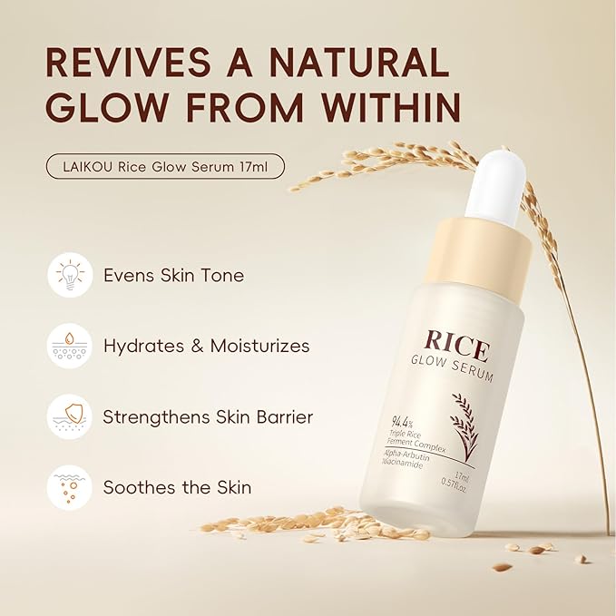 Rice Skincare Set with Rice Glow Serum and Rice Milk Toner — Brightening Hydrating,Pore Care,Supply Nutrients to Skin with Rice Water,Healthy Glow | Travel Skincare Kit / 3.38+0.57 Fl.Oz