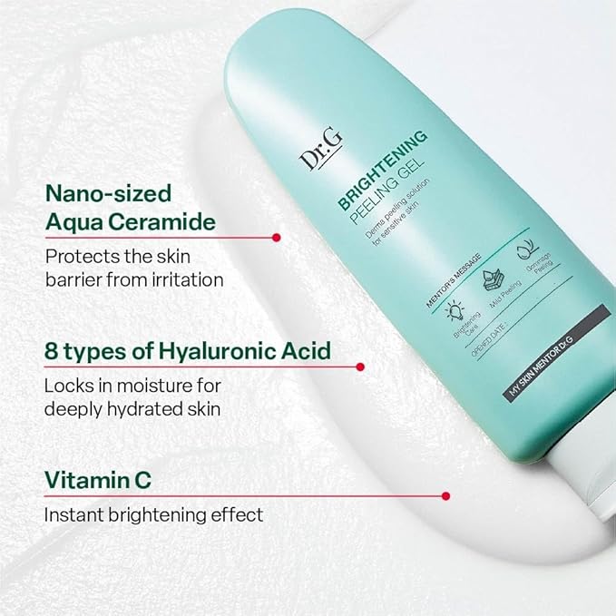 Dr. G Brightening Peeling Gel - Korean Skincare for Glowy Skin - Aqua Gommage Facial Exfoliator - Hyaluronic Acid, Ceramides, Vitamin C - Smooth Skin Texture, Low Irritation - Bulk Items - 4.23 fl oz