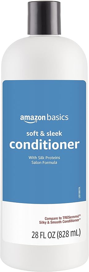 Amazon Basics Soft & Sleek Anti-Frizz Conditioner for Dry or Damaged Hair with Argan Oil & Silk Proteins, 28 Fluid Ounce