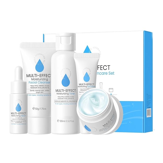 Hydrating Skin Care Set Travel Kit, Holiday Gift Set & Gift for Women - 5 Piece Gentle Skin Cleaning & Care Daily Hydration Kit With Cleanser, Toner, Face Serum, Eye Cream, Face Cream
