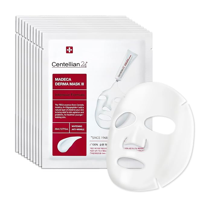 CENTELLIAN 24 Madeca Derma Face Mask (Intensive, 10pc) - Soothing Cotton Sheet Mask for Sensitive, All Skin Types, 24-Hour Hydration. Premium Korean Skin Care. TECA, Centella Asiatica, Madecassoside