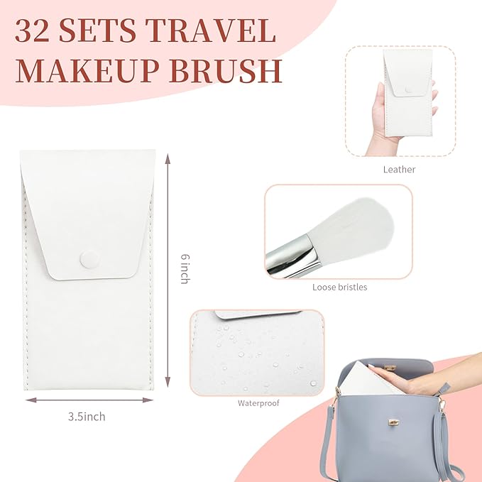 16 Sets Travel Makeup Brush Set Synthetic Fiber Face Foundation Make up Brushes Bridesmaid Gift with Travel Makeup Bag for Wedding Bridal Shower Favors Bachelorette Party Gift (White)