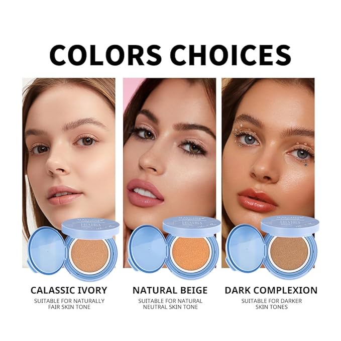LAMUSELAND Air Cushion BB Cream Foundation with SPF 50, 3 Shades Tinted Moisturizing Waterproof Long-lasting Nude Natural Concealer, Oil Control BB Cream Makeup (Dark, 1)