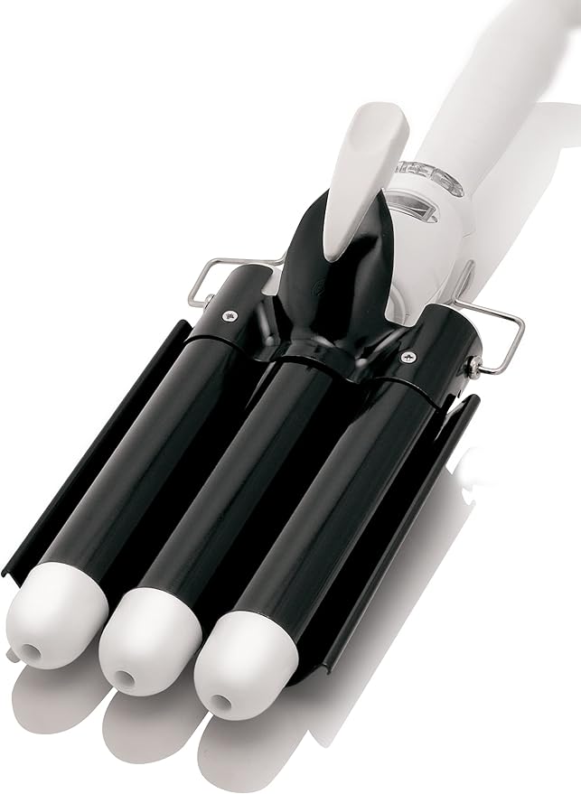 Alure Three Barrel Curling Iron Wand with LCD Temperature Display - 1 Inch Ceramic Tourmaline Triple Barrels, Dual Voltage Crimping Tool, Best Hair Waver for Beachy/Frizz Free Waves (zBlack/White)