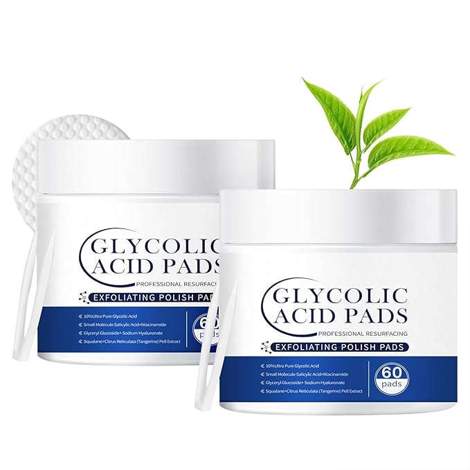 Glycolic Acid Exfoliating Pads 2-Pack, (60 Count x 2) | AHA Face Toner Pads for Acne-Prone & Oily Skin | Unclogs Pores, Smooths Texture
