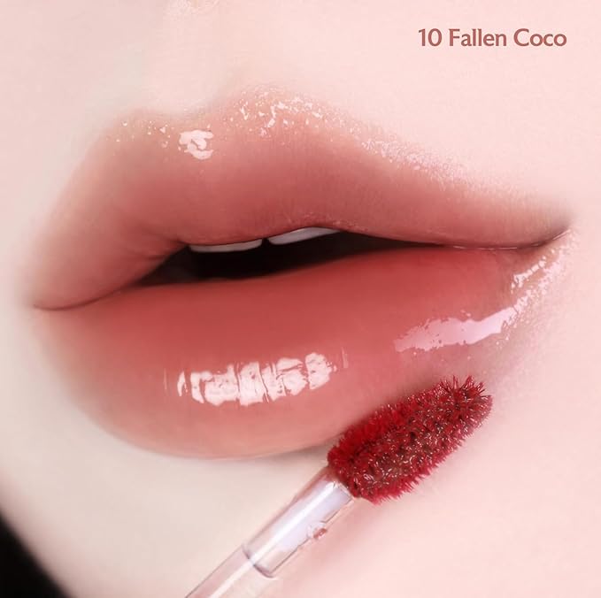 MILKTOUCH Jelly Fit Lip Tint (10 Fallen Coco) with Cooling Plumping Effect and Water-Based Non-Sticky Texture | Long Lasting Korean Beauty Lipstain Tinted Gloss Oil | Stocking Stuffers for Women