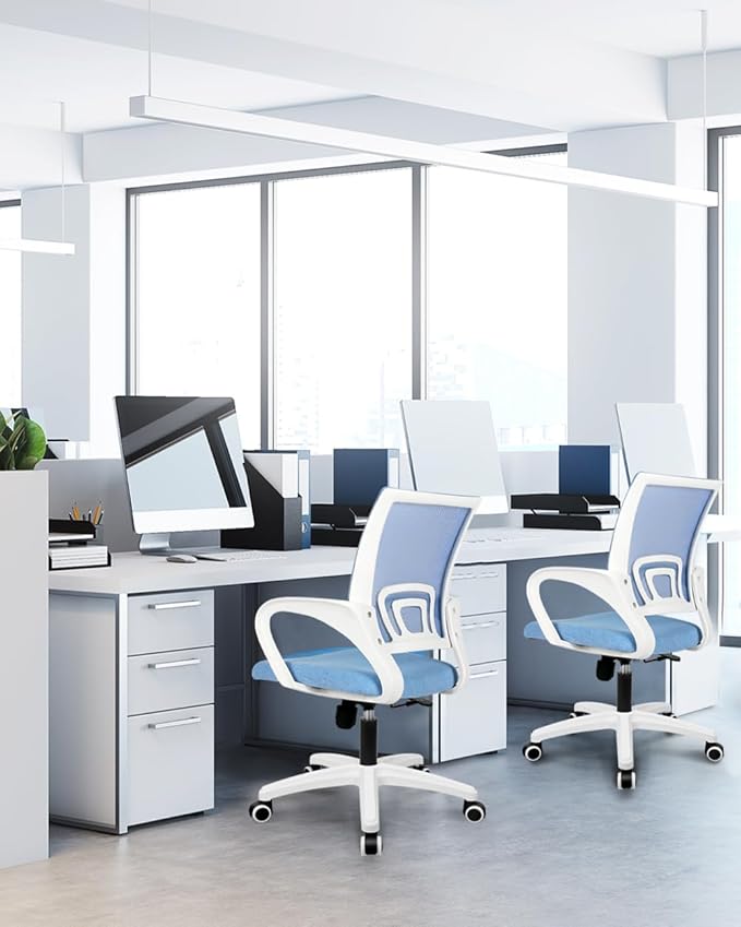 NEO CHAIR Office Desk Computer Chair Ergonomic Mesh Gaming Mid Back Seat with Comfy Lumbar Support Adjustable Height Swivel for Home Task (Sky Blue)