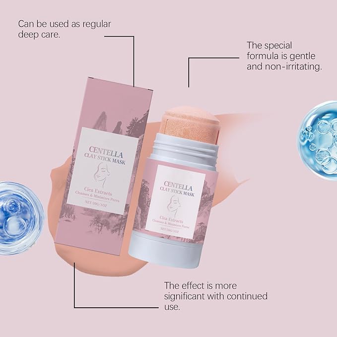 2PC Centella Clay Stick, Centella Pore Minimizing Mask, Face Moisturizes Oil Control Blackhead Remover, for All Skin Men Wome