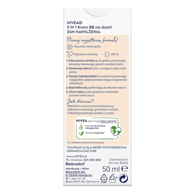 NIVEA BB Cream 5-in-1 Hydrating Day Cream with Mineral Pigments & Jojoba Oil, Light Skin Tone 50 ml – Covers, Evens, Brightens, Moisturises & Nourishes Skin in One Step