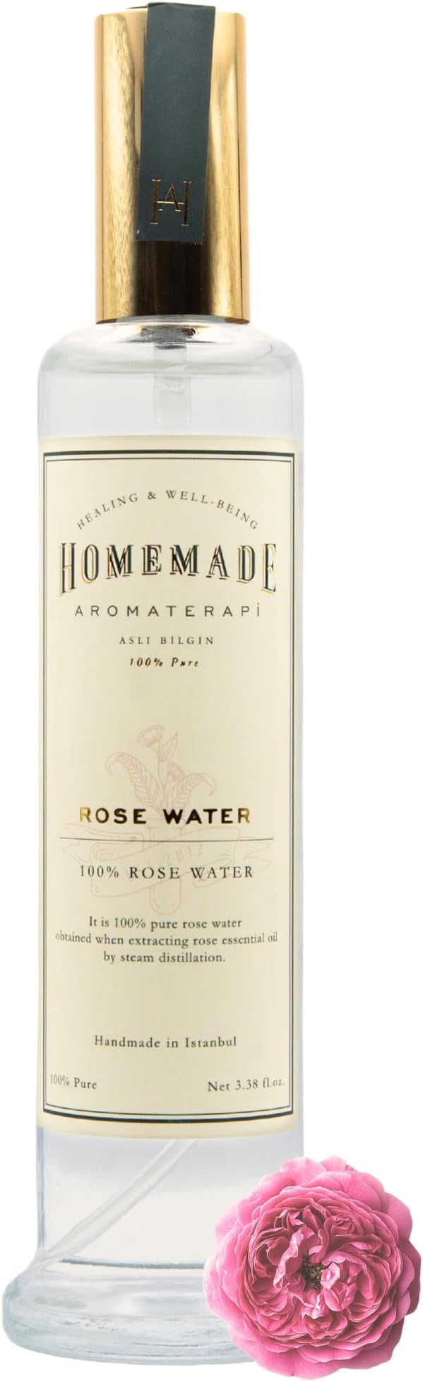 HMA | 100 Percent Pure Rose Water Facial Mist – Steam-Distilled Rosa Damascena Hydrosol | Alcohol-Free Toner & Hydrating Face Spray | Natural Skin Refresher for All Skin Types | 3.38 FL Oz