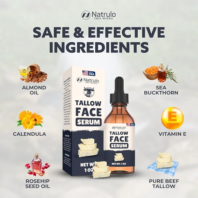 Beef Tallow for Skin – All-Natural Grass-Fed Tallow Face Serum – Anti-Aging Facial Moisturizer for Wrinkles, Hydration & Collagen Boost – Reduce Fine Lines & Supports Firm, Youthful Glowing Complexion