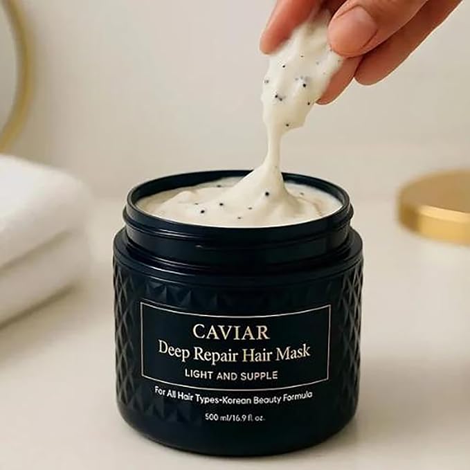 Korean Caviar Hair Mask - Deep Repair (16.9 Fl.Oz / 500ml) Moisture Treatment Hair Masque Hair Mask for Dry Damaged Hair and Growth, Damaged Hair Rescue, Healthy, Shiny Hair in Just 3 Minutes (2 jars)