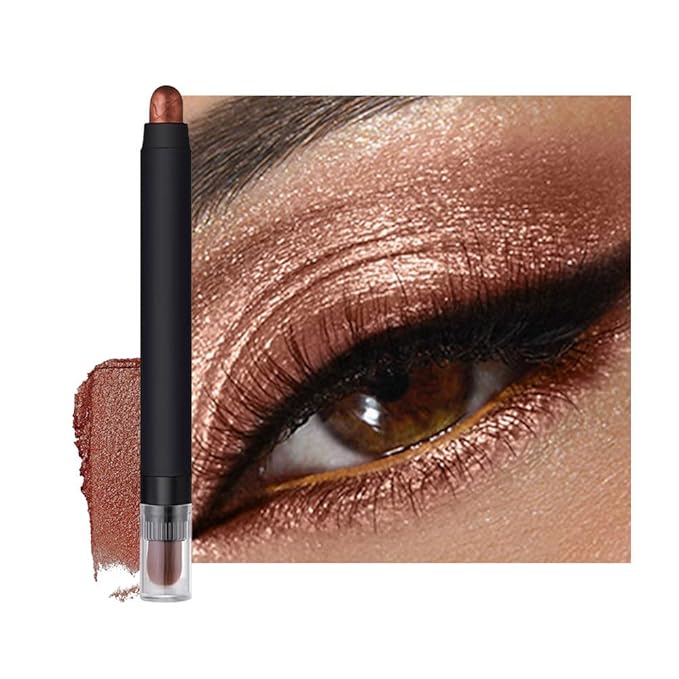 Shimmer Eyeshadow Stick –Rusty Brown Dual-Ended Creamy Pearl Eye Shadow Pencil with Built-In Smudger, Waterproof Long-Lasting High Pigment Eye Makeup for Smooth Glide 07#
