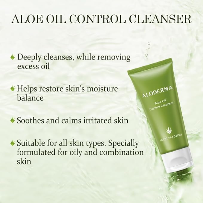 Aloderma Aloe Oil Controlling Set, 4 pcs - Aloe Clearing Gel, Oil Controlling Cleanser, Hydrating Cream, Hydrating Toner