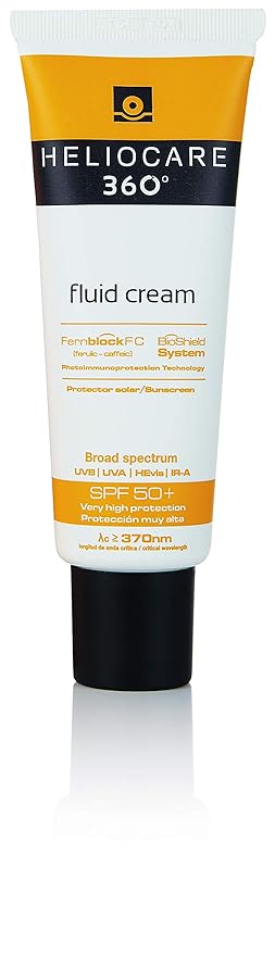 Heliocare 360° Fluid Cream SPF50+ 50ml / Sun Cream for Face/Daily UVA, UVB Visible Light and Infrared-A Anti-Ageing Sunscreen Protection/Dry and Normal Skin Types/Hydrating