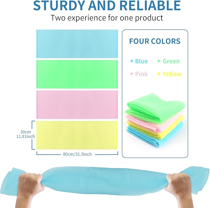 4 Pack Exfoliating Washcloths Body Scrubber Back Scrubber for Shower - Japanese Korean Style Body Scrubber Back Scrubber, Luffah Towel Net Sponge Loofah, Deep Clean Dead Skin for Smooth Skin