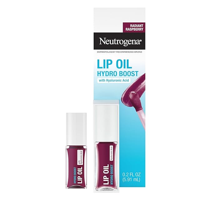 Neutrogena Hydro Boost Tinted Lip Oil with Hyaluronic Acid, Hydrating and Nourishing Lip Oil for Fuller Looking Lips, Radiant Raspberry, .2 fl. Oz