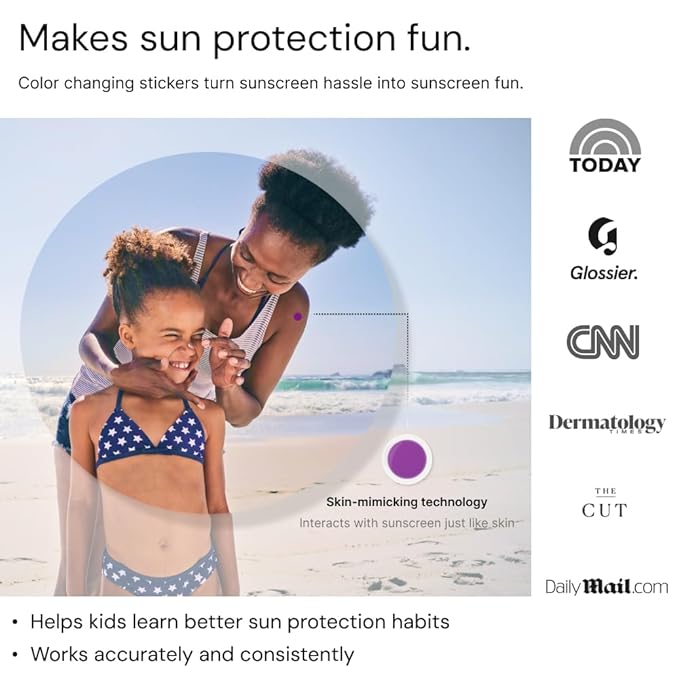 SpotMyUV UV Detection Stickers for Sunscreen with Patented Dermatrue SPF Sensing Technology, Know When to Reapply Sunscreen to Help Prevent Sunburn, 48 Count