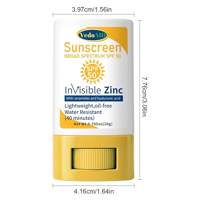 (3pc) VedoAID Invisible Zinc Sunscreen Stick, SPF 50 Broad Spectrum, Water Resistant, Hydrating with Vitamin E, Zinc Oxide, 0.705 oz (Invisible Zinc)