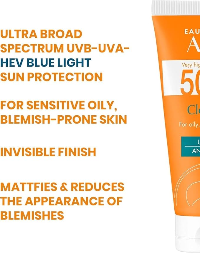 Clean Solaire SPF 50 Facial Sunscreen – For Face and Neck, Oily and Acne-Prone Skin, Sebum-Regulating, Antioxidant Protection, Broad-Spectrum UVA/UVB, Non-comedogenic, Water Resistant, 1.7 Fl Oz