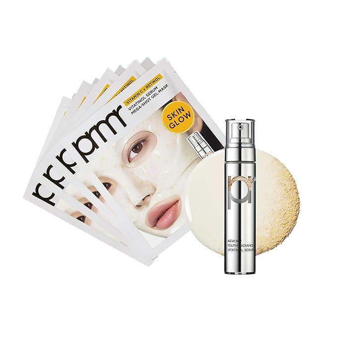 Primera Self Care Gift Set – Vitatinol Serum Gel Mask (4EA) + Retinol Vitamin C Serum (21g) | Korean Anti-Aging Skincare Duo for Firming, Hydration & Radiance, Gift Set