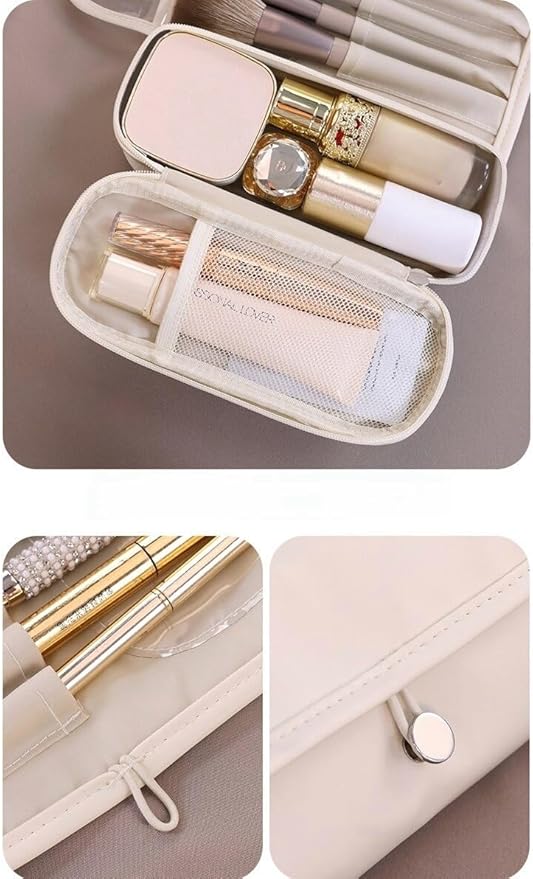Luxury Leather Makeup Brush Case, Professional Cosmetic Organizer Roll Bag, Travel Storage for Home and Work (pink)