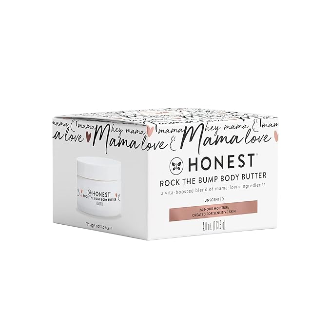 The Honest Company Mama Rock Bump Body Butter Moisturizing Stretch Mark Cream,Shea Avocado Oil,Vitamin E,Hypoallergenic and Dermatologist Tested,4 oz,(Pack of 2)