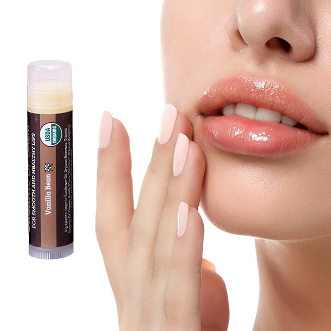 Earth's Daughter USDA Organic Lip Balm 4-Pack Vanilla Flavor - Beeswax, Coconut Oil, Vitamin E - Best Lip Repair Chapstick for Dry Cracked Lips.