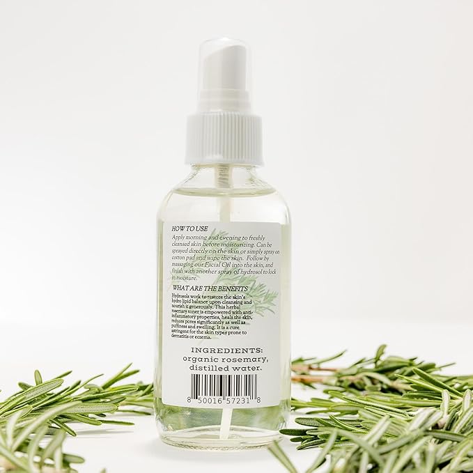 Rosemary Hydrosol — Natural Facial Mist & Skin Toner | Refreshing Botanical Water | for Oily & Combination Skin | 4 fl oz / 120 ml