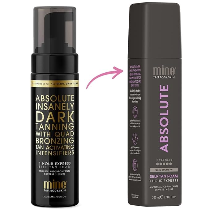 Minetan Self Tan Foam | Absolute - 1 Hour Express, Best Dark Sunless Tanning Mousse for the Darkest Bronze Skin Finish, Face & Body Fake Tanner, Ultra Hydrating Glow, Vegan & Paraben Free, 6.7 Fl Oz
