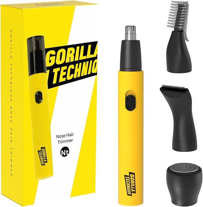 Gorilla Technique Nose Ear Hair Trimmer for Men, 10,000RPM 4 in 1 Nose, Eyebrow & Facial Hair, USB-C Rechargeable Battery, Waterproof Heads, Korean, 4 Heads