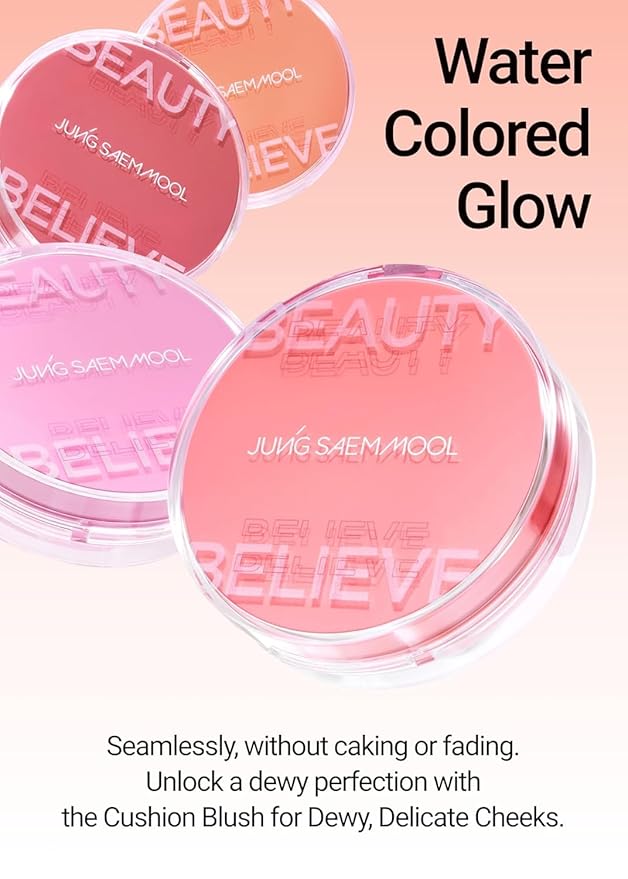 JUNG SAEM MOOL Artist Cushion Blush | Easy to Blend with Puff, Buildable Liquid Blush for Cheeks with a Natural & Dewy Finish, Korean Makeup (Dewy Gift Set | Coral Halo & Rare Rose)