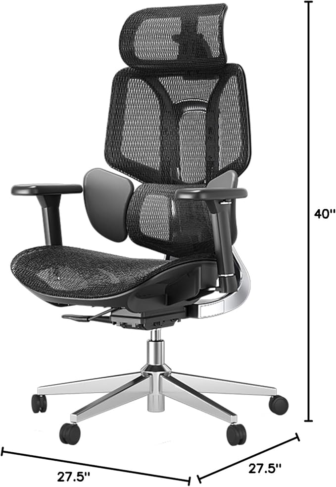 Hbada E3 Air Ergonomic Office Chair, Big and Tall Office Chair - with 3-Zone Dynamic Lumbar Support, 3D Adjustable Headrest, 3D Adjustable Armrests, Swivel Computer Chair, Black(No Footrest)