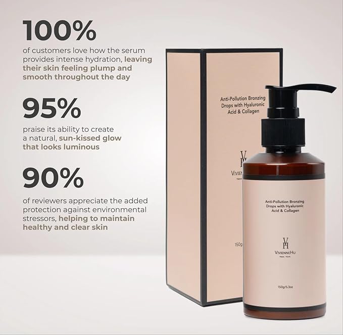 VivienneHu Bronzing Drops, 150g/5.3oz, with Hyaluronic Acid & Collagen, Vegan & Cruelty-Free, Liquid Bronzer, Creates A Sun-Kissed Glow, Pure Gold, Clean Clinical Skincare, Dermatologist-Tested