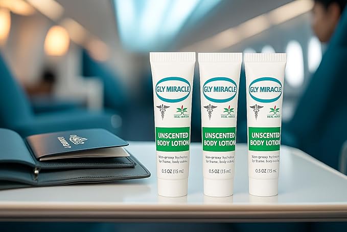 GLY MIRACLE Unscented Travel Lotion Tubes (3 Pack, 0.5 oz Each) – Non-Greasy Skin Moisturizer for Normal to Dry Skin, Deep Hydration for Hands, Body & Feet