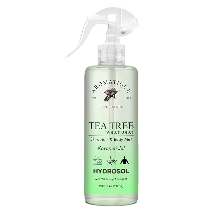 Aromatique Natural Tea Tree Water Toner/Mist Spray/Hydrosol -Hydrating, Refreshing Skin & Hair Care Solution - Ph Balancing, Acne-Fighting, Daily Use Formula 200ml