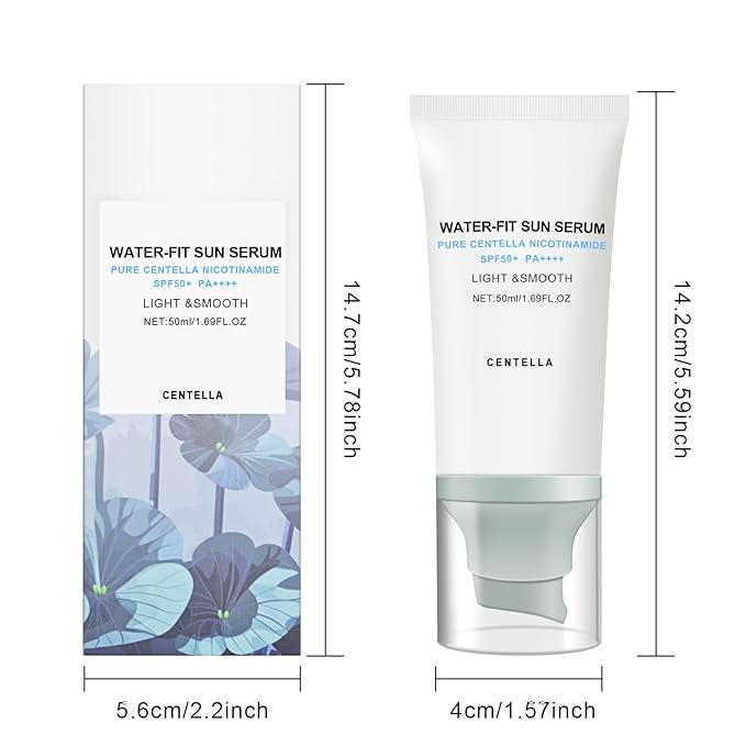 Centella Sunscreen, SPF 50, Hyalu Cica Water-Fit Sun Serum, Lightweight Sunscreen with Plant Extract, Long Lasting Protection and UV Defens, No White Cast, Hydrating and Non-Greasy